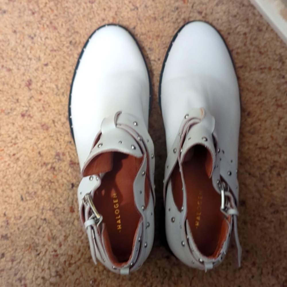 White strappy booties